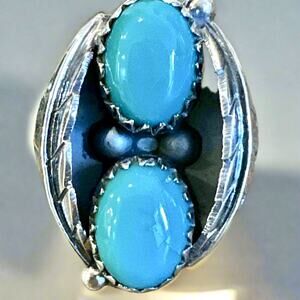Turquoise ring two stone .925 sterling silver Southern size 7